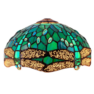12 inch Green Blue Stained Glass Dragonfly Lampshade Only Werfactory®  Fit for Tiffany Table Lamp